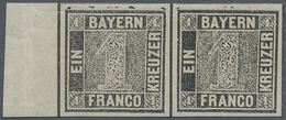 **/ Bayern - Marken Und Briefe: 1849, 1 Kreuzer Grauschwarz, Platte 1, Postfrisch, Allseits Breitrandig - Sonstige & Ohne Zuordnung
