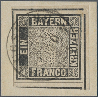 Brfst Bayern - Marken Und Briefe: 1849, 1 Kr. Schwarz, Allseits Breit- Bis überrandige Linke Obere BOGENEC - Other & Unclassified