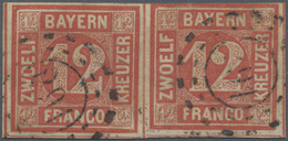 O Bayern - Marken Und Briefe: 1850. 12 Kr. Rot Im Waagerechten Paar, Gestempelt Mit OMR "291", Rechte - Autres & Non Classés