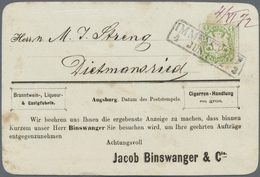 O Bayern - Marken Und Briefe: Aviskarte Der Fa. Binswanger Augsburg Mit 1 Kr. Wappen Gezähnt Gelbgrün - Altri & Non Classificati