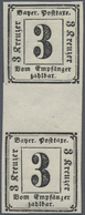 ** Bayern - Portomarken: 1862, 3 Kreuzer Schwarz Auf Weiß Geschnitten Im Senkrechten Paar Mit 14 Mm Bre - Sonstige & Ohne Zuordnung