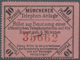(*) Bayern - Telefon-Billets: 1883, MÜNCHEN 10 Pf. Auf Hellrotem Papier, Rechtes Randstück Ungebraucht, - Sonstige & Ohne Zuordnung