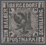 * Bergedorf - Marken Und Briefe: 1861, 1/3 S. Probedruck Schwarz Auf Lebhaftviolett, Farbfrisch Und Al - Bergedorf