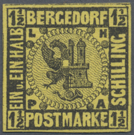 * Bergedorf - Marken Und Briefe: 1861, 1 1/2 S. Probedruck Schwarz Auf Dunkelgelb, Farbfrisch Und Alls - Bergedorf