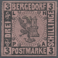 * Bergedorf - Marken Und Briefe: 1861, 3 S. Probedruck Schwarz Auf Dunkelbraunpurpur, Farbfrisch Und A - Bergedorf