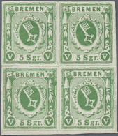 */ Bremen - Marken Und Briefe: 1859, 5 Sgr. Grün SPERATI-Fälschung Im Seltenen Ungebrauchten Viererbloc - Brême