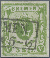 O Bremen - Marken Und Briefe: 1859, 5 Silbergroschen Schwarzgelbgrün (moosgrün), Gestempelt Mit Schwar - Brême