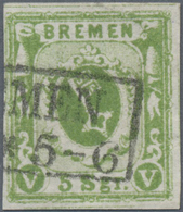 O Bremen - Marken Und Briefe: 1859, 5 Silbergroschen Schwarzgelbgrün (moosgrün), Gestempelt Mit Schwar - Bremen