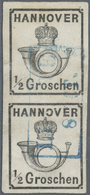 O/ Hannover - Marken Und Briefe: 1860: 1/2 Gr. Schwar, Weißer Gummi, Im Senkrechten Paar, Etwas Gereini - Hannover