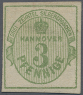 (*) Hannover - Marken Und Briefe: 1863, Oval-Ausgabe 3 Pf. Dunkelolivgrün Ohne WZ, Ungebraucht Mit Teilg - Hanovre