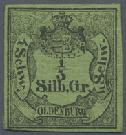 * Oldenburg - Marken Und Briefe: 1852, Wappen-Ausgabe 1/3 Sgr Schwarz Auf Grünoliv, Allseits Vollrandi - Oldenbourg