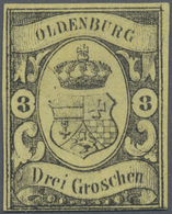 (*) Oldenburg - Marken Und Briefe: 1859, Wappen-Hochformat 3 Gr. Schwarz Auf Graugelb, Ungebraucht Ohne - Oldenburg