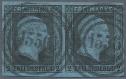 O/ Preußen - Marken Und Briefe: 1850, Freimarken 2 Sg Schwarz/graublau Im Waagerechten Paar (rechts Noc - Sonstige & Ohne Zuordnung