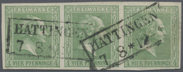 O Preußen - Marken Und Briefe: 1858, 4 Pfg. Gelblichgrün Im Allseits Breitrandigem 3er-Streifen, Saube - Sonstige & Ohne Zuordnung