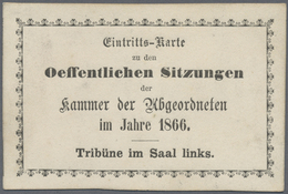 Preußen - Besonderheiten: 1866, Eintrittskarte Zu Den öffentlichen Sitzungen Der Kammer Der Abgeordn - Sonstige & Ohne Zuordnung