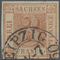 O Sachsen - Marken Und Briefe: 1850, 3 Pfg. In Der Seltensten, Orangeroten Farbe, Platte III, Type 13, - Saxony