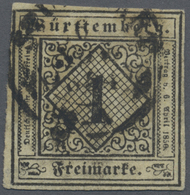 O Württemberg - Marken Und Briefe: 1851, 1 Kreuzer Schwarz A. Hellgraugelbem SEIDENPAPIER Entwertet Mi - Altri & Non Classificati