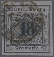 O Württemberg - Marken Und Briefe: 18 Kr. Schwarz Auf Bläulich-violett, Type I, Farbfrisch Und Allseit - Sonstige & Ohne Zuordnung