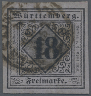 O Württemberg - Marken Und Briefe: 18 Kr. Schwarz Auf Bläulich-violett, Type I, Farbfrisch Und Allseit - Andere & Zonder Classificatie