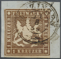 Brfst Württemberg - Marken Und Briefe: 1857, 1 Kr. Wappen Tiefdunkelbraun, Klar Gestempelt, Einseitig Mini - Autres & Non Classés