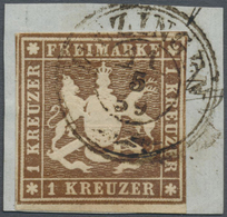 Brfst Württemberg - Marken Und Briefe: 1857, 1 Kr. Wappen Tiefdunkelbraun, Klar Gestempelt, Einseitig Mini - Andere & Zonder Classificatie