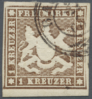 O Württemberg - Marken Und Briefe: 1859, 1 Kr. Orangebraun, Farbfrisch Und Allseits Vollrandiges Unter - Sonstige & Ohne Zuordnung