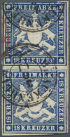 O/ Württemberg - Marken Und Briefe: 1859, 18 Kr. Dunkelblau (ohne Seidenfaden) Im Senkrechten Paar Mit - Autres & Non Classés