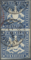 O/ Württemberg - Marken Und Briefe: 1859, 18 Kr. Dunkelblau (ohne Seidenfaden) Im Senkrechten Paar Mit - Altri & Non Classificati