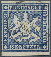 O Württemberg - Marken Und Briefe: 1860, 18 Kr. Wappen Dunkelblau, Farbfrisches Exemplar Mit Guter Wap - Autres & Non Classés