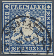 O Württemberg - Marken Und Briefe: 1859, Wappenausgabe 18 Kr. Dunkelblau Ohne Seidenfaden, Rechts Entl - Altri & Non Classificati