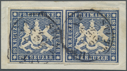 Brfst Württemberg - Marken Und Briefe: 1859: 18 Kr. Dunkelblau, Waagrechtes Paar Vom Rechten Bogenrand, He - Andere & Zonder Classificatie