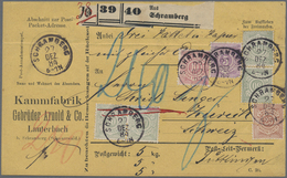 Br Württemberg - Marken Und Briefe: 1875, Sehr Seltene 4-Farbenfrankatur Auf Paketkarte(Bug) Für 3 Pake - Sonstige & Ohne Zuordnung