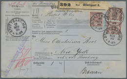Br Württemberg - Marken Und Briefe: 1890, Pracht-Paketkarte Mit Dreimal 50 Pf. Dunkellilabraun Von "STU - Autres & Non Classés
