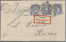 Br Deutsches Reich - Pfennige: 1875, Dreimal 20 Pfge Auf R-Brief Nach Reims Mit K1 „LEIPZIG 1, 22 3 80” - Covers & Documents