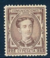 ALFONSO XII , ED. 177 *  , 25 CTS. CASTAÑO ROJIZO - Unused Stamps