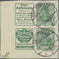 O Deutsches Reich - Zusammendrucke: 1911, Reklame "Reinen Apfelwein" + 5 Pfg. Germania Und Reklame "Bi - Se-Tenant