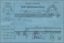 Br Deutsche Post In China - Besonderheiten: 1901 (2.2.), Blaues Formular "Feld-Postanweisung" Mit Anhän - Chine (bureaux)