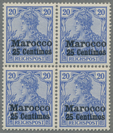 ** Deutsche Post In Marokko: 1900, Der Sog. Fette Aufdruck, Sechs Postfrische Viererblöcke, Dabei Drei - Marokko (kantoren)