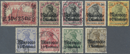 O Deutsche Post In Marokko: 1906. Lot Von 9 Gestempelten Werten, Dabei 1P 25C (runde Ecke) Und 50c. (M - Morocco (offices)