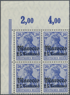 ** Deutsche Post In Marokko: 1906, Postfrischer Eckrand-Viererblock Vom Oberrand, Mi. 240,- + Euro. - Marocco (uffici)