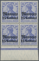** Deutsche Post In Marokko: 1906, Postfrischer Unterrand-Viererblock, Mi. 720,- + Euro. - Marocco (uffici)