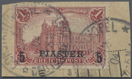 Brfst Deutsche Post In Der Türkei: 1900. 5 Pia Dunkelkarminrot, PLATTENFEHLER "Kratzer Vom Rechten Bildran - Deutsche Post In Der Türkei