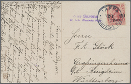 Br Deutsche Post In Der Türkei - Stempel: 1912, Violetter Nebenstempel "Aus Sarona / Bei Jaffa (Deutsch - Deutsche Post In Der Türkei