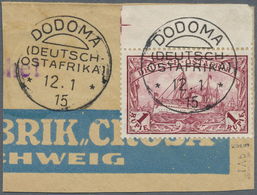 Brfst Deutsch-Ostafrika: 1905, 1 R. Kaiseryacht Dunkelrot, Friedensdruck Ohne Wasserzeichen, Oberrandstück - Duits-Oost-Afrika