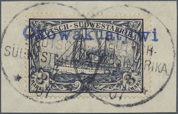Brfst/O Deutsch-Südwestafrika: 1907, 3 M. Kaiseryacht, Luxus-Briefstück Mit Stempel "Okowakuatjiwi" - German South West Africa