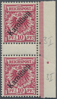 ** Deutsche Kolonien - Karolinen: 1899, 10 Pfg. Mit Diagonalem Aufdruck, Zwischenstegpaar, Postfrisch, - Carolines