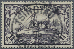 O Deutsche Kolonien - Kiautschou: 1905. 1½ $ Schiffstype, 26:17 Zähnungslöcher, Gestempelt "Tsingtau 9 - Kiautschou