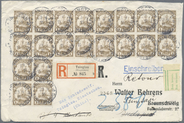 Br Deutsche Kolonien - Kiautschou: 1906: 1 C Braun, 20x Als Dekorative Massenfrankatur Auf Leicht überf - Kiaochow