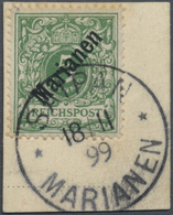 Brfst Deutsche Kolonien - Marianen: 1899, 5 Pfg. Bläulichgrün, Diagonaler Aufdruck, Farbfrisch Auf Briefst - Mariannes