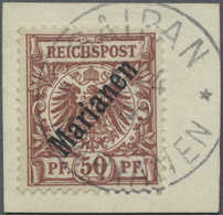 Brfst Deutsche Kolonien - Marianen: 1900. 50 Pf Krone/Adler Aufdruck "Marianen", Gestempelt "SAIPAN 5/4 °° - Marianen